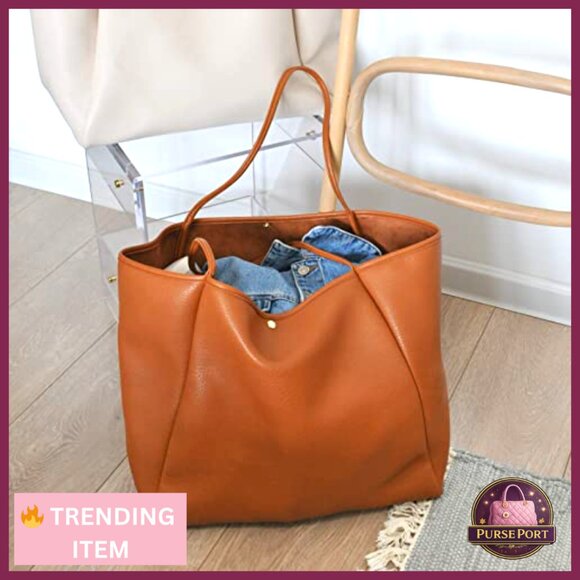 Oversize Pu Leather Tote Weekender Bag Travel Purse - Picture 3 of 7